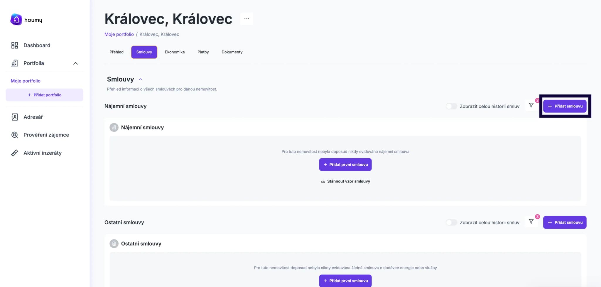 Jak přidat nájemní smlouvu